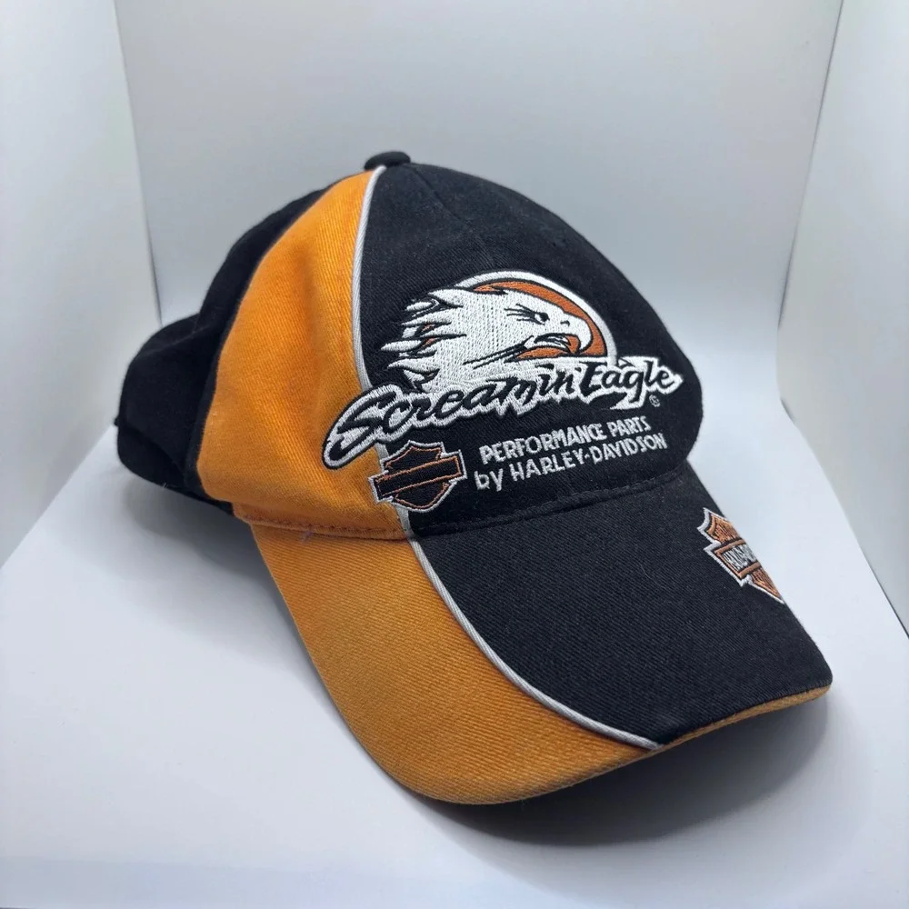 Harley Davidson Screamin Eagle Performance Parts Hat NHRA Black Orange Cap R1
